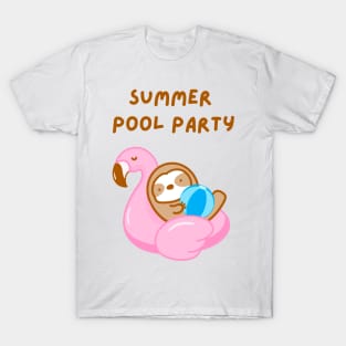 Summer Pool Party Pink Flamingo Sloth T-Shirt